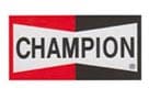 Logo Champion - Expert en Bougies d'Allumage Automobile Logo Champion avec texte noir sur sablier blanc, fond bicolore rouge et noir, spécialiste bougies d'allumage.