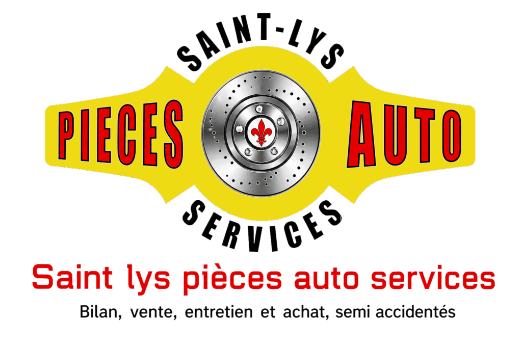 Saint-Lys Pièces Auto Services : Vente et Entretien Auto Logo Saint-Lys Pièces Auto Services avec disque de frein, vente et entretien de véhicules et pièces auto.